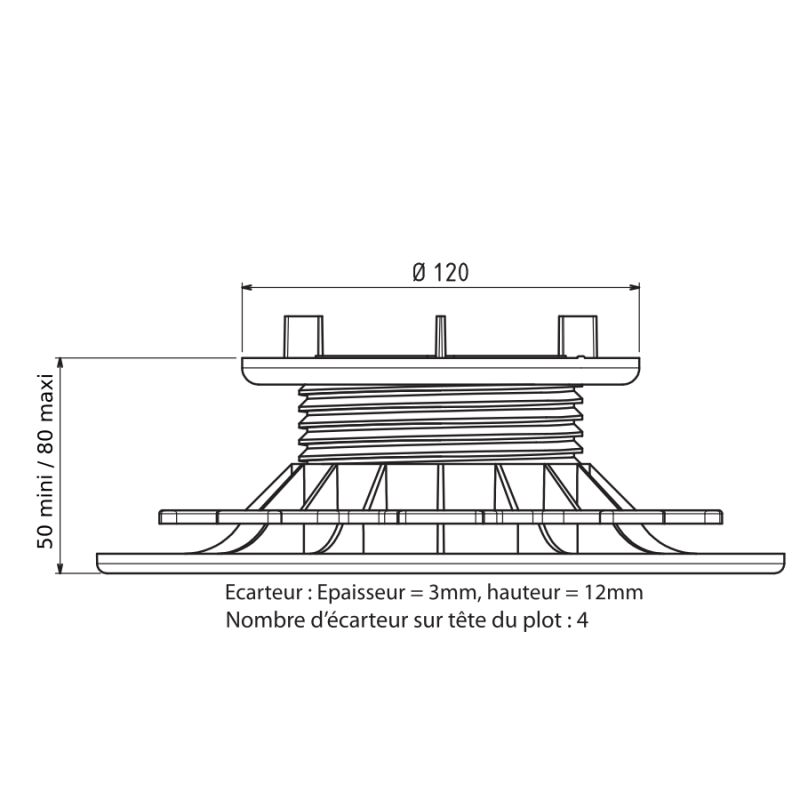 Plot terrasse bois réglable 50/80mm - Gamme ESSENTIEL - Jouplast