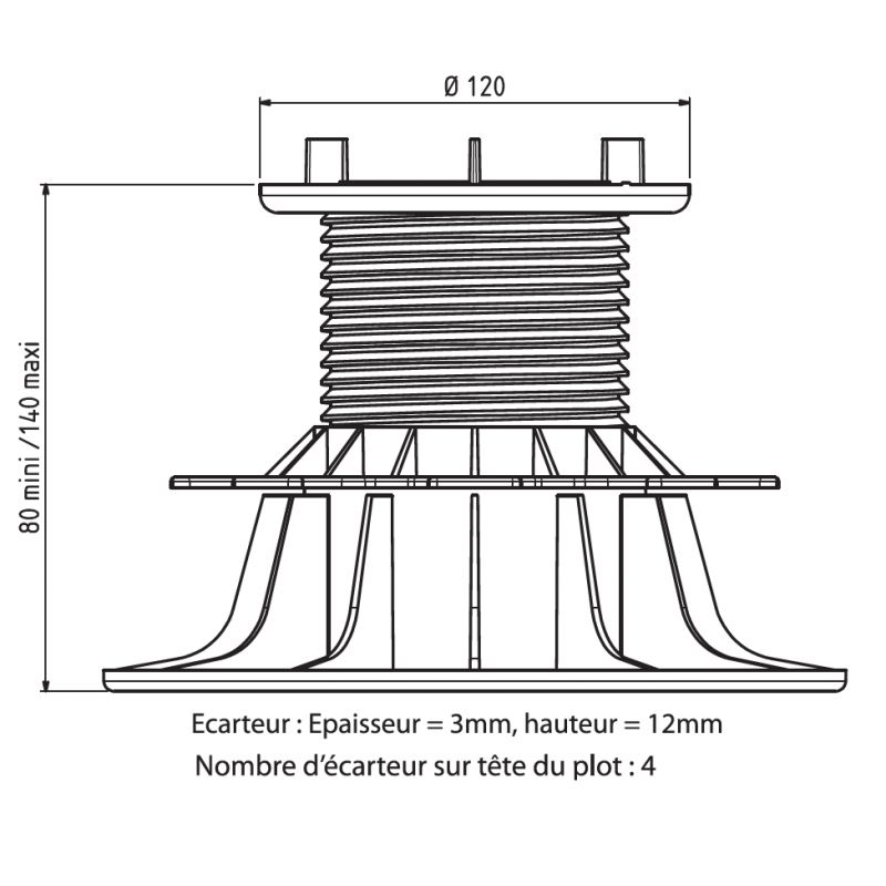 Plot terrasse bois réglable 80/140mm - Gamme ESSENTIEL - Jouplast